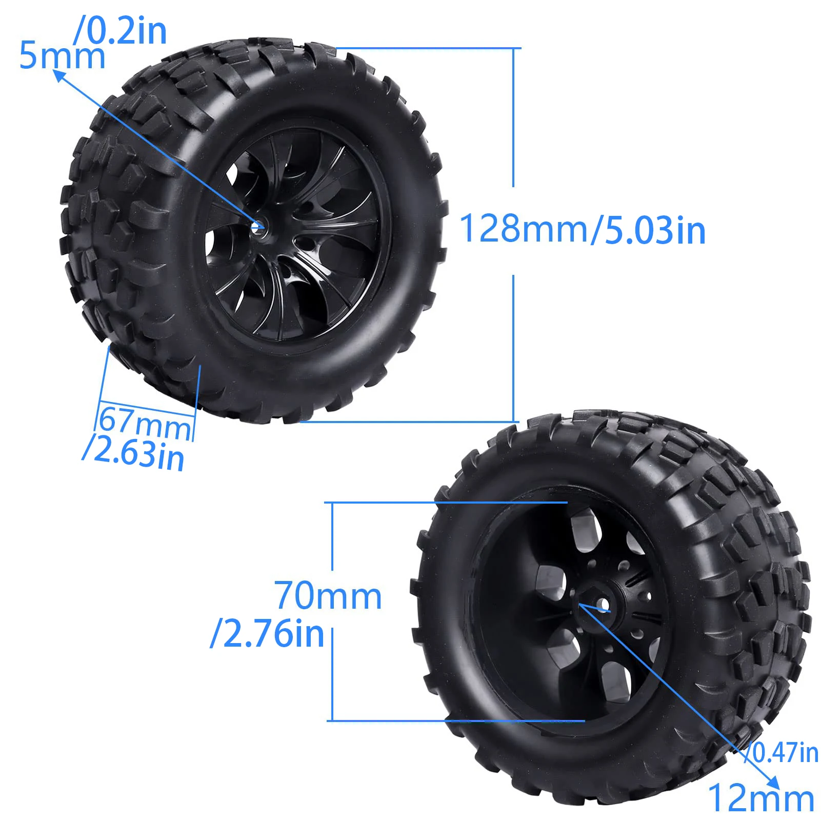 HobbyPark 12mm Monster Truck Tires for 1/10 Arrma Granite Voltage MEGA 2WD 1/10 Granite 4X4 V3 3S BLX