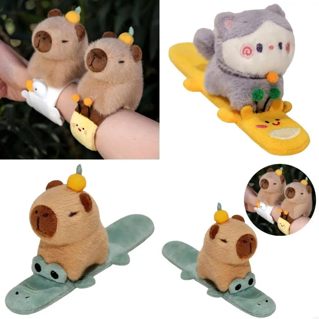 

54DA Kids Fashion Capybara Slap Bracelet Mini Tangerine Plush Comfortable to Wear Children's Day Gift Photo Props