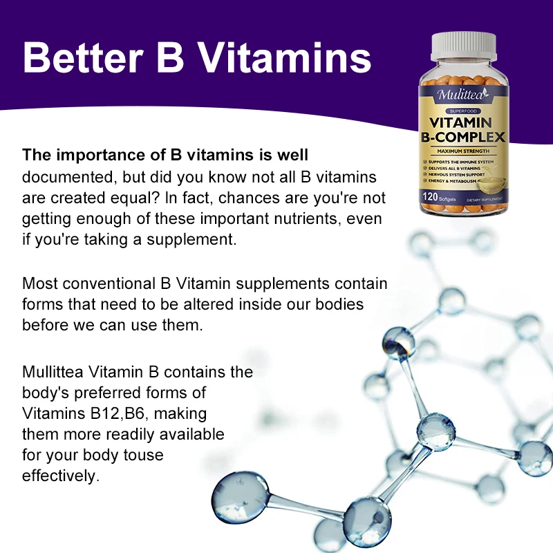 Mulittea Vitamin B Complex Capsules Help Relieve Fatigue Improve Digestion Reduce Stress Better Mood Support Immune Supplement