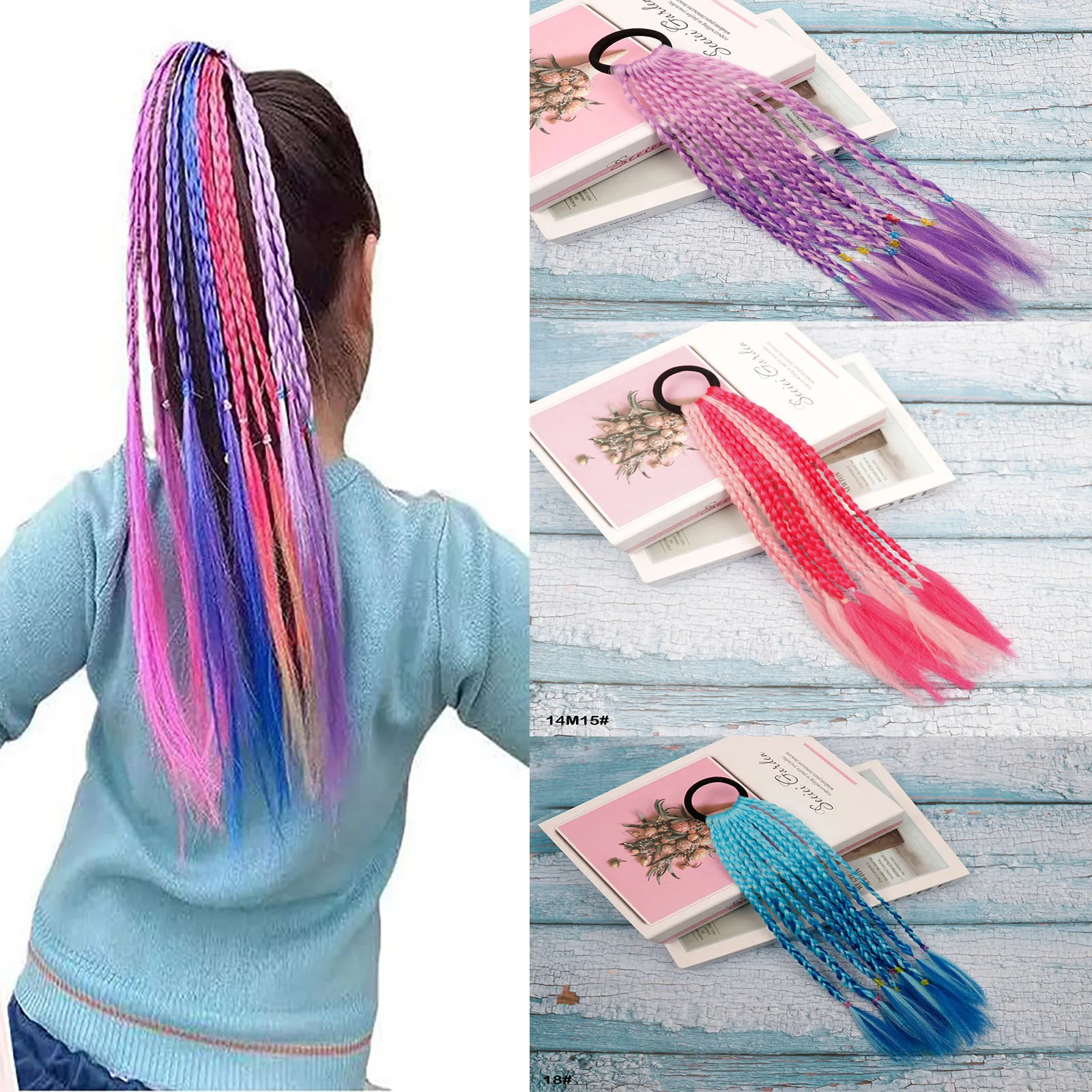 

Zolin Synthetic Short Hair Ponytail Extension Colored Braids Hair with Rubber Bands Rainbow Braided for Girls Kids Women