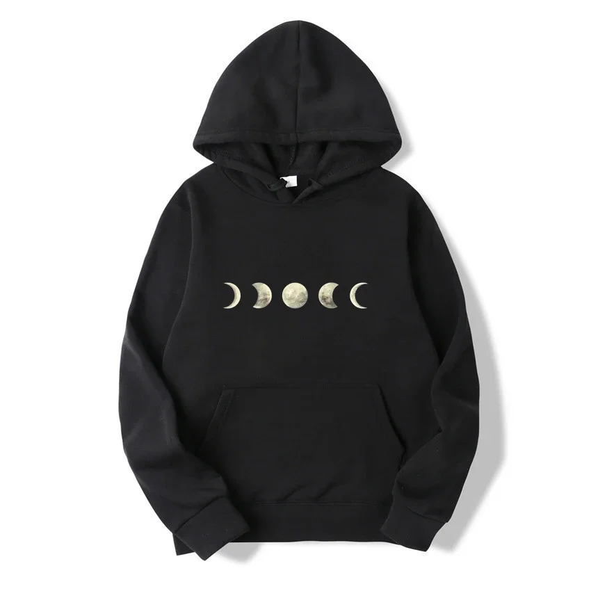 Moon print flower hoodie Harajuku new fashion black top Fun cotton hoodie