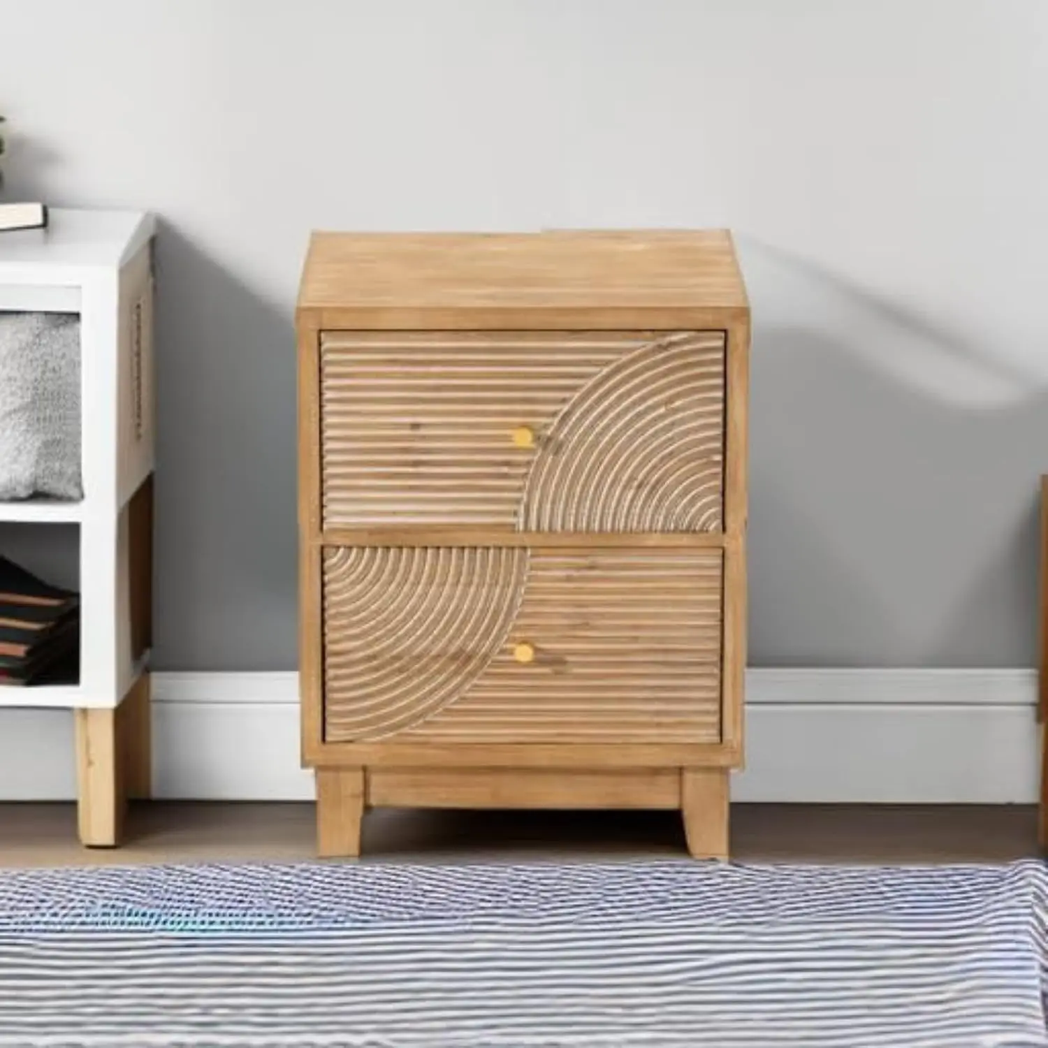 2-Drawer Farmhouse Nightstands 2-Pack Natural Wood Bedside End Table Bedroom Storage Furniture, Customized