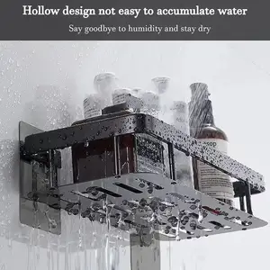 Estante de baño montado en la pared sin perforación sin taladro Estante de ducha Organizador de almacenamiento de cocina Organizador de almacenamiento de maquillaje de champú 8 mejores caddies de baño de ventas - №2