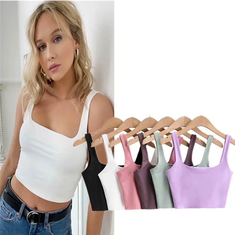 Street Sle Donna Basic Bianco Doppio Strato Crop Top Gilet Sexy Faion Trend Estate 2020 ort Lunghezza Pancia Baring Vest