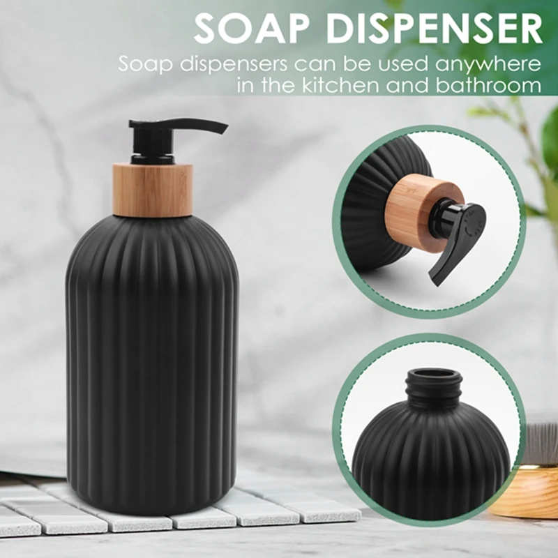 14Oz Glass Soap Dispenser With Wooden Tray, 2 PCS Hand And Dish Soap Dispenser Set, Kitchen Bathroom Farmhouse Decor