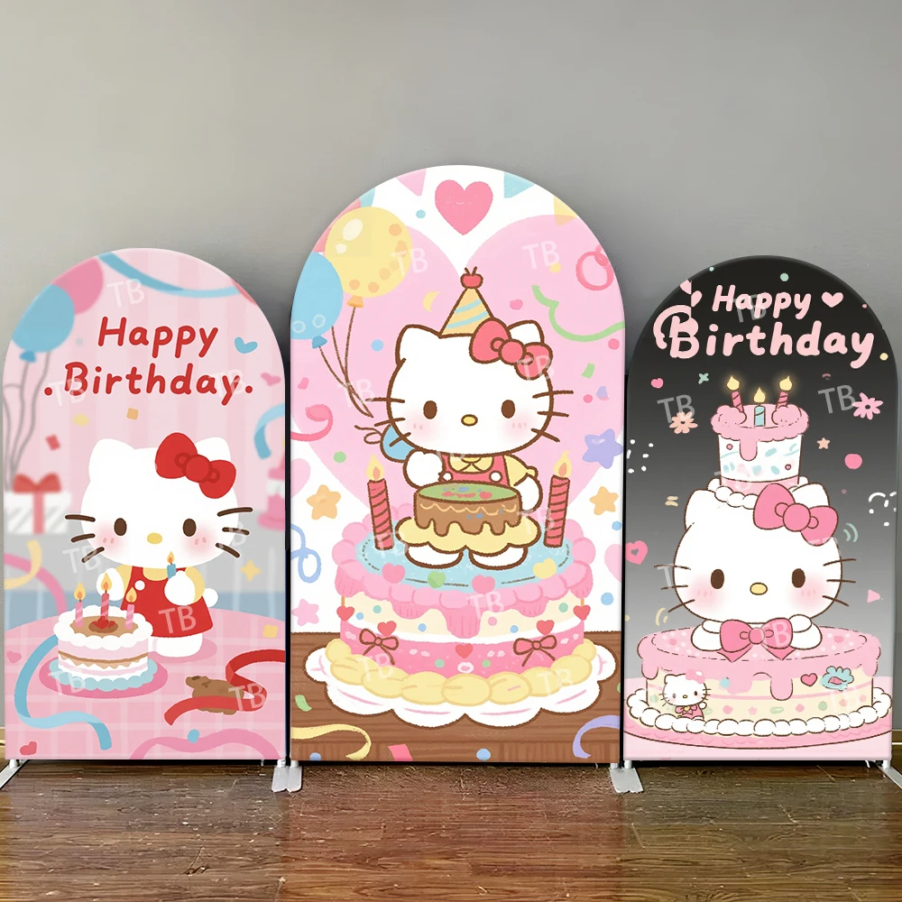 

Hello Kitty Birthday Arch Backdrop Cover Cake Balloon Scene For Girls Birthday Party Cute Cartoon Theme Photo Booth Decor Prop