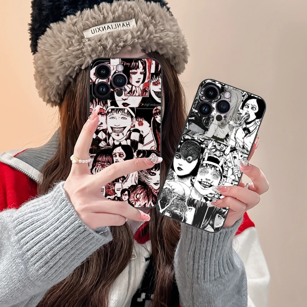 Junji Ito Cool Souichi Mobile Cell Phone Case for iPhone 15 14 13 12 11 X XR XS 8 7 Pro Max Plus Mini Black Phone Cover Shell