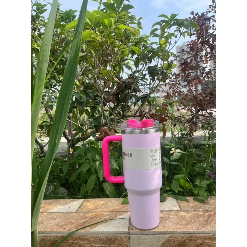 

40 oz insulated stainless steel travel mug with lid, splash proof, hot and cold drinks, portable insulated mug, (flamingo color)