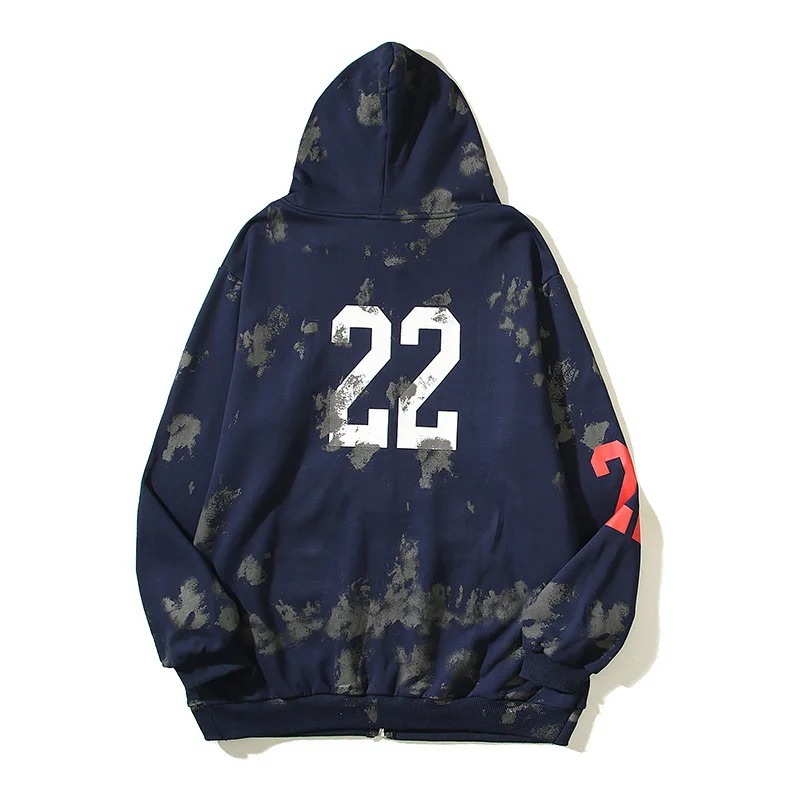 Streetwear Unisex Loose Hoodies Tops Fashion Embroidery Camouflage Mud Dyed Retro Washed Zipper Sweatshirts Hooded Jackets Men