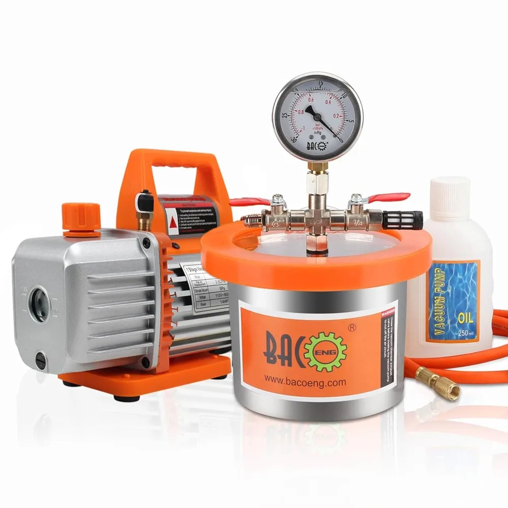 

2-литровая вакуумная камера с насосом, комплект дегазационной камеры из нержавеющей стали для смолы, силикона и эпоксидных смол