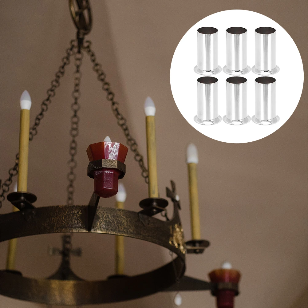 

6pcs Iron Lamp Base Sleeve Heat Resistant Durable Lighting Parts Flanging Sleeve Chandelier Lamp Holder Tube Bulb Base Cover