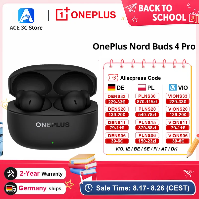 Auriculares OnePlus Nord Buds 4 Pro (versión global) con cancelación activa de …