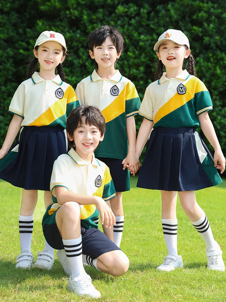 

Pure Cotton Three-piece Set School Uniform for Primary School Students Grade One Kindergarten Class Sportswear Casual Style