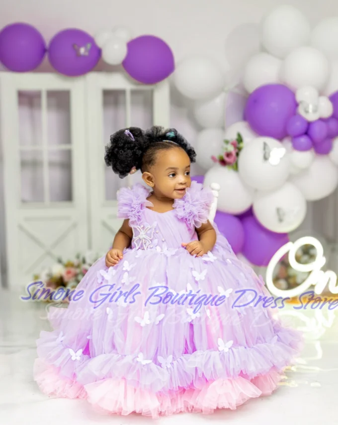 Butterfly decoration Fluffy princess dress Flower Girl Dress for birthday party Wedding Ceremonies Formal Receptions Parties