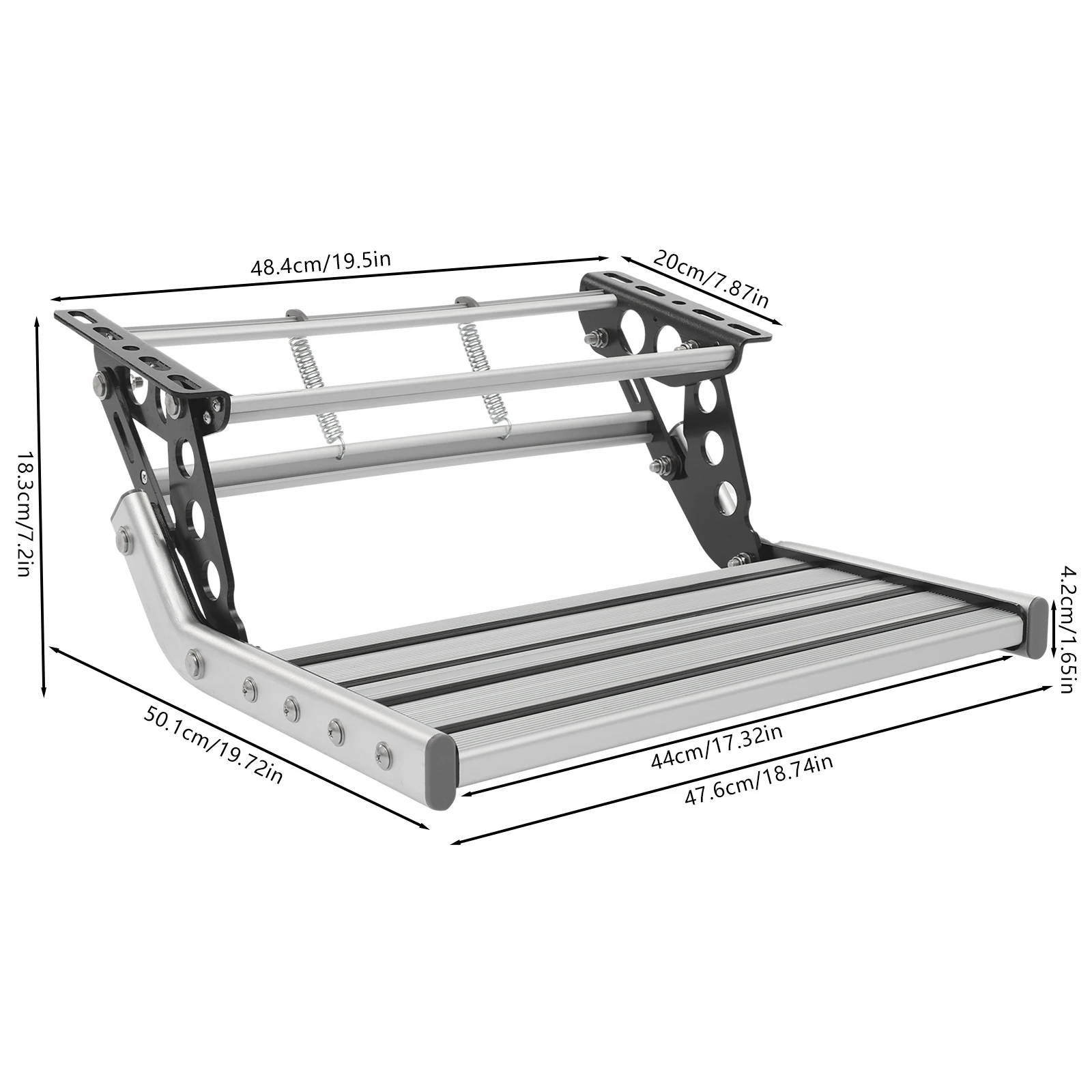 Folding RV Step Silver Aluminum Alloy 44cm RV Camper Step with 12V LED Light Manual RV Step 150kg Load Bearing Capacity
