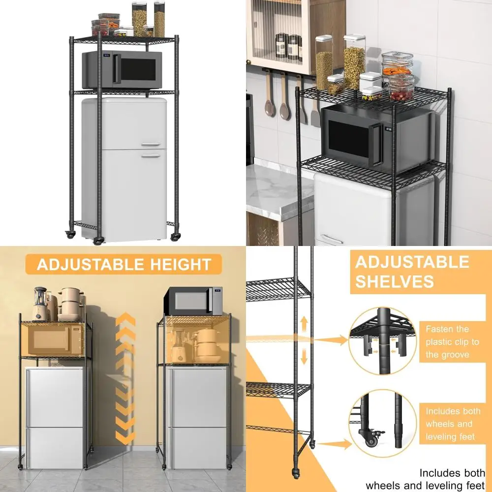 

Height-Adjustable Shelving Unit with Microwave Stand, 60x45x140cm, Black