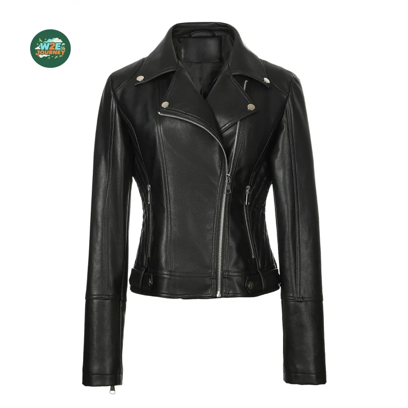 W2EJOURNEY EU US Size Luxury Quality Faux Leather Jacket Autumu Winter Slim Fit Crop Women Motorcycle PU Jacket