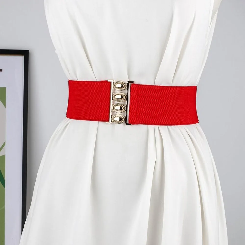 Fashion Elastic Wide Side Waistband Women Golden Buckle Waist Cover Waist Belt Straps Paired with Dress Coat
