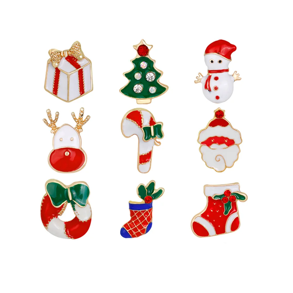 

9 pcs Christmas Brooch Set Alloy Drip Oil Cartoon Badge Costume Decor Breastpin For Party Banquet Cosplay Graduation Prom Wear
