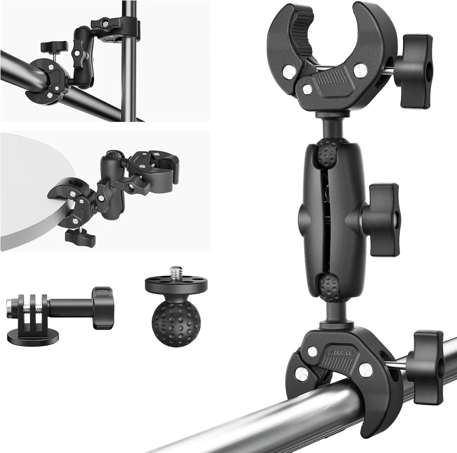 

Double Super Clamp Mount Umbrella Clamp Motorcycle Camera Pole Mount Desk Holder Accessories