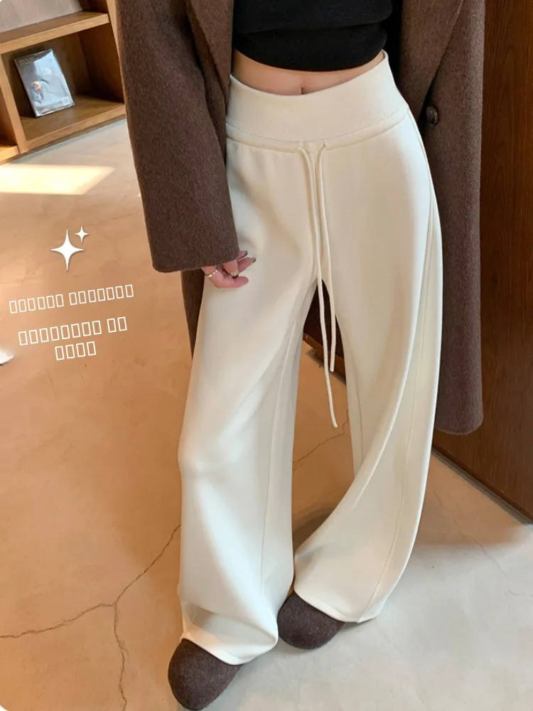 Pantalon large à taille haute doublé pour femme, pantalon de sport d'automne et d'hiver, coupe droite, pantalon long, pantalon camere