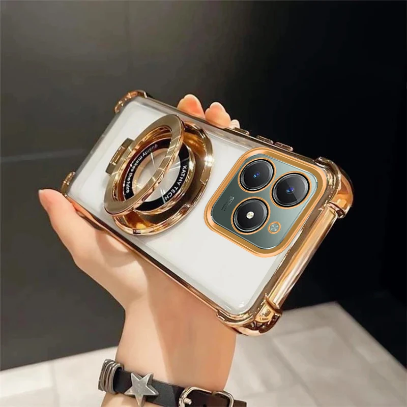 

For Realme C71 Case Luxury Plating Stand Shockproof Clear Case For realme 14Pro C75 C63 C61 C55 C53 C35 C33 C31 13ProPlus Cover