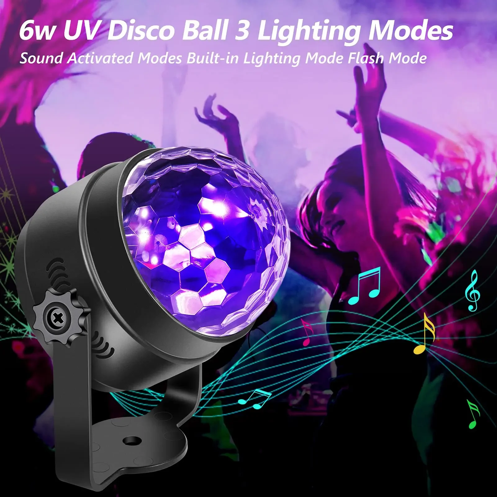 2pcs UV Black Lights  Glow Party, 6W Disco Ball  Party Lights Sound Activated with Remote Control, 7 Modes Stage Light