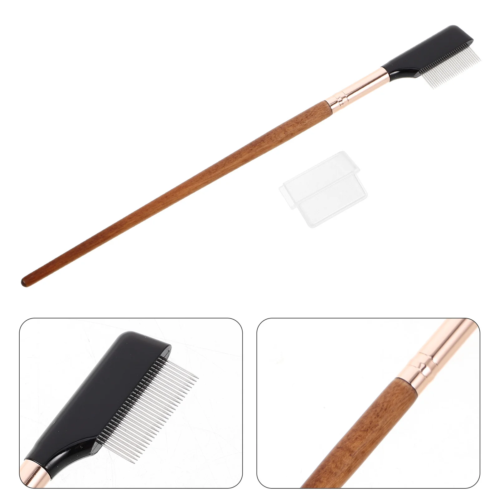 

Durable Easy Clean Eyelash Comb Wooden Handle Steel Needles Eyebrow Brush Grooming Tool Makeup Kit Essential for Women