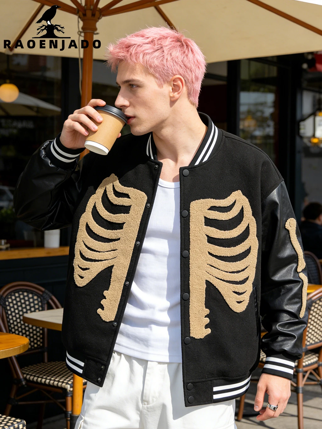 

Men's Baseball Bomber Jackets Skeleton Embroidery Varsity Coats Streetwear Club Party Costumes Outerwear for Everyday Halloween