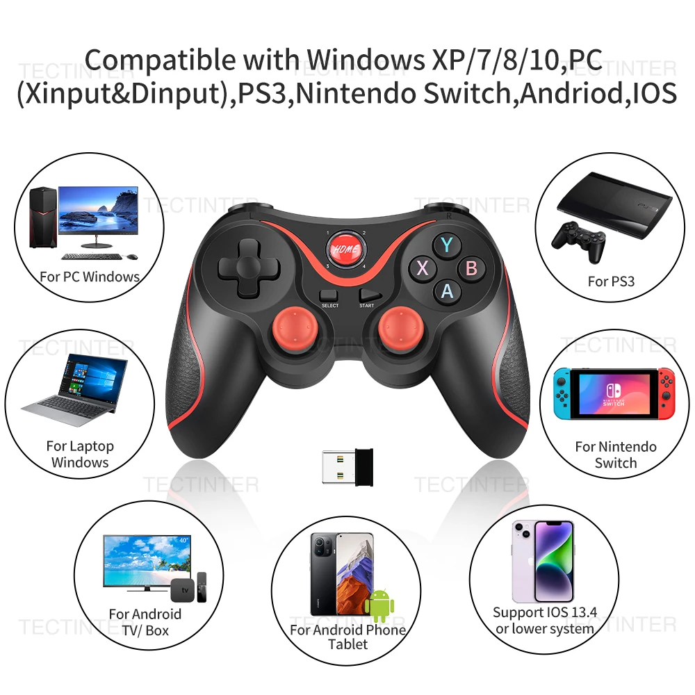 Terios T3 Support Bluetooth Controller Gamepad For Android Phone PC Joystick Controle Wireless Joypad For Switch/PS3 Accessorie