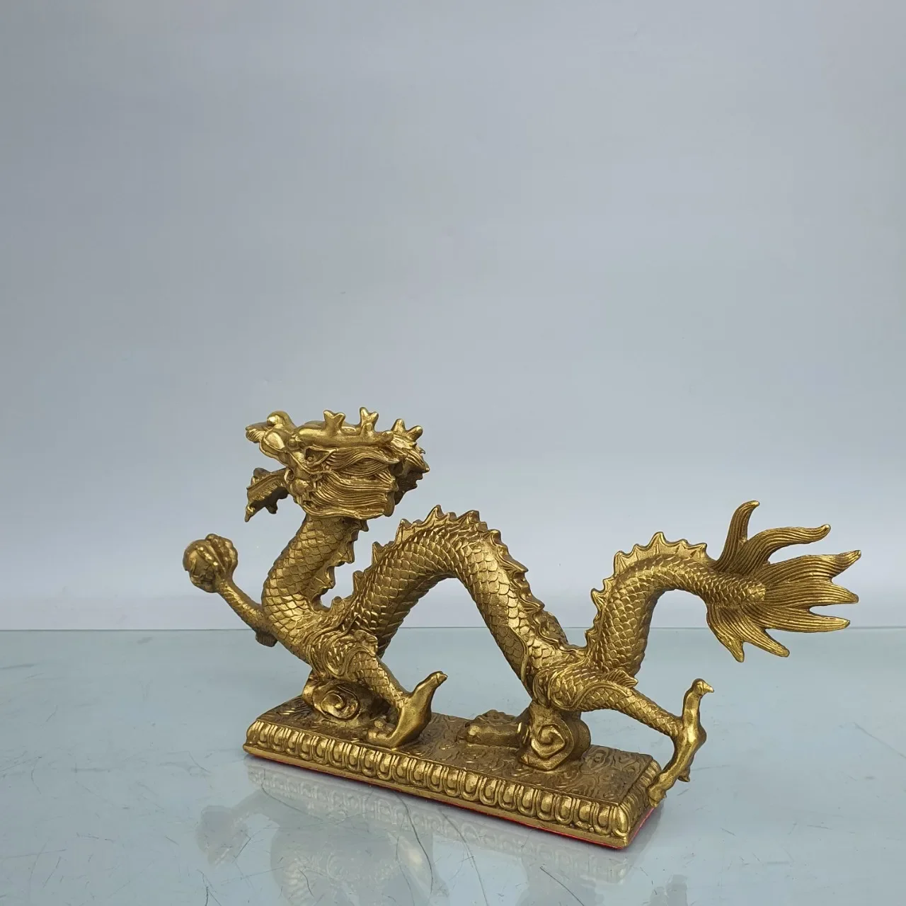 Brass Dragon Ornament, Chinese Zodiac Dragon, Golden Dragon, Single Dragon Playing with Pearl, Green Dragon Crafts, Small Han D