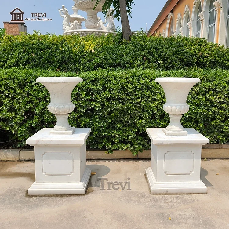 Interior Home Garden Decor Hand Carved Stone Marble Flowerpot for Sale