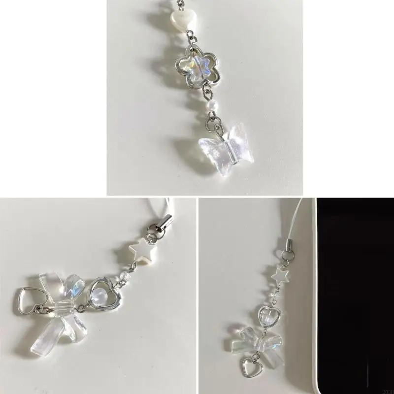 203B 전화 끈 손목 스트랩 별 리본매듭 나비 체인 전화 참 분실 방지 Y2K