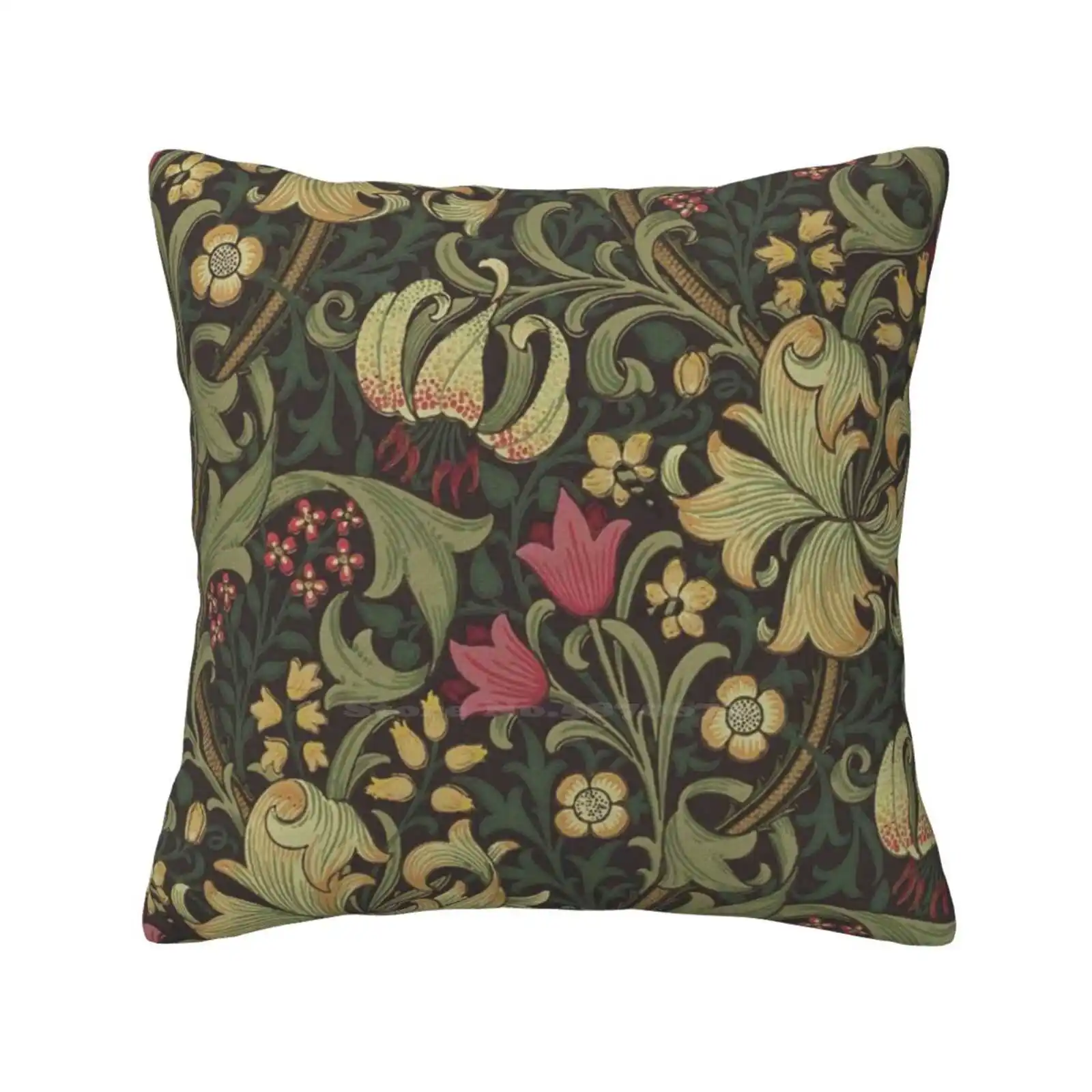 William Morris Golden Lily Charcoal Black Olive Floral Pattern Fashion Sofa Throw Pillow Cover Pillowcase Flowers Art Nouveau