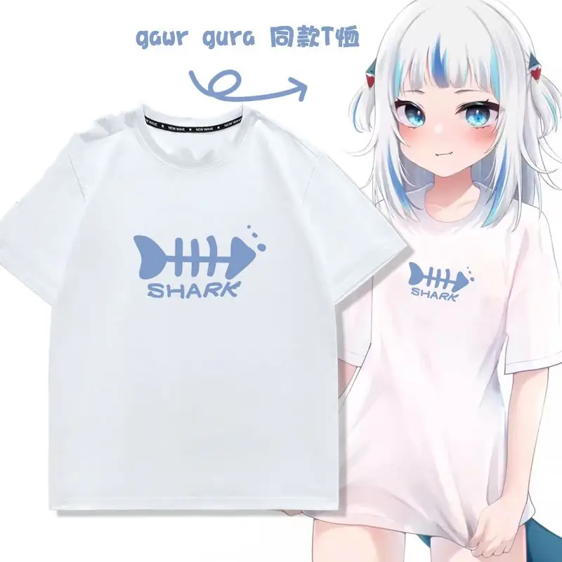 

Shark Girl Gawrora Virtual Anchor's Same Style Cosplay Short-Sleeve T-Shirt, Anime-Themed Casual Clothing For Men And Women