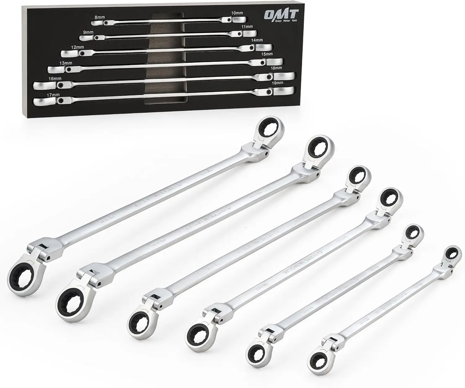 

6-Piece Metric Ratcheting Wrench Set, 8-19 mm Flex Head with Extra Long Handle & 72-Tooth Gear