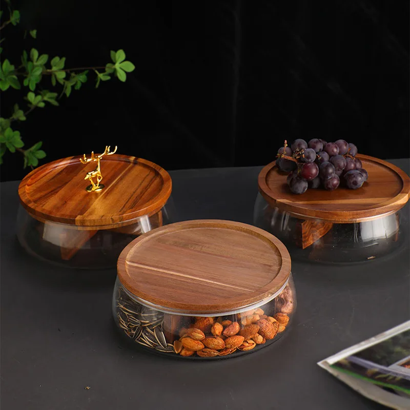 

Двухслойный стеклянный поднос для фруктов и орехов — европейский дизайн, дерево — акцентный ящик для хранения конфет,