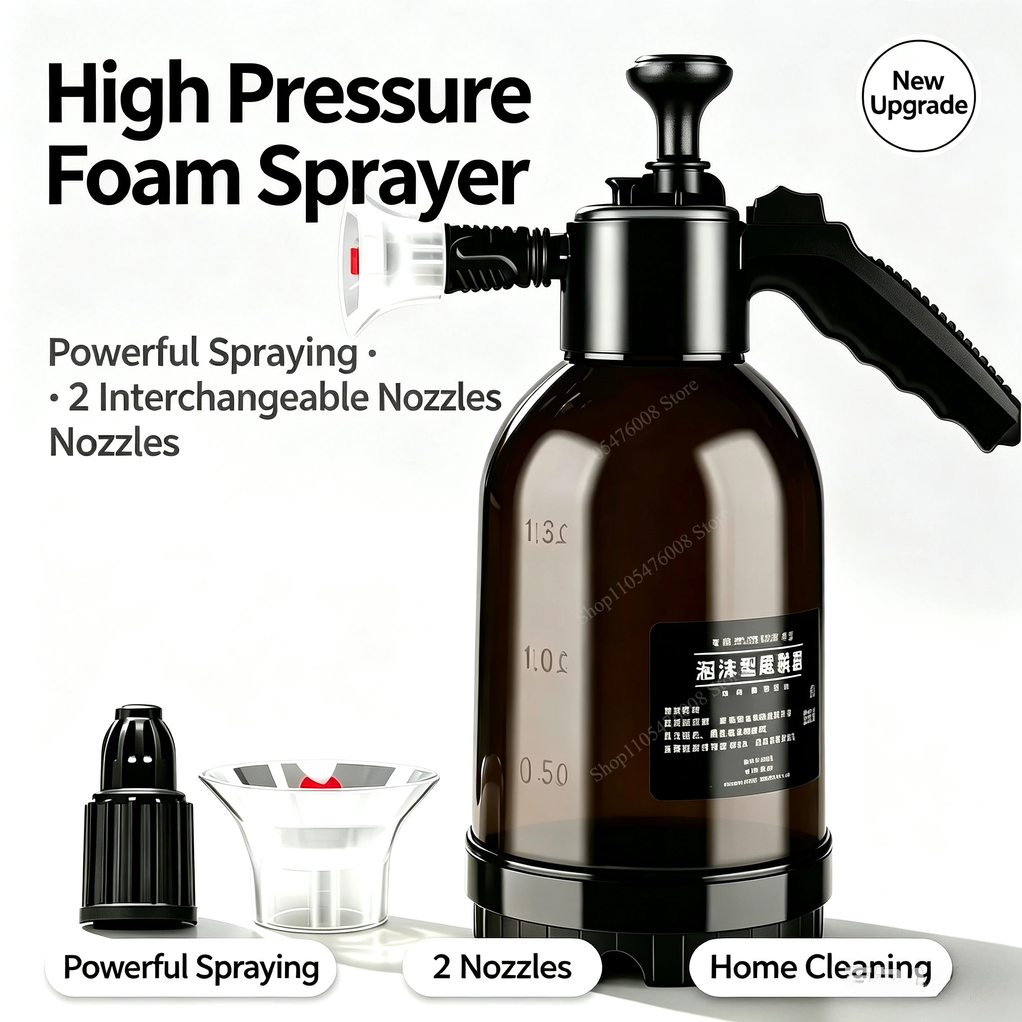 2L Hand Pressure Foam Sprayer Adjustable Nozzle Multi Purpose Household Cleaning Spray Bottle for Home Garden Car Wash