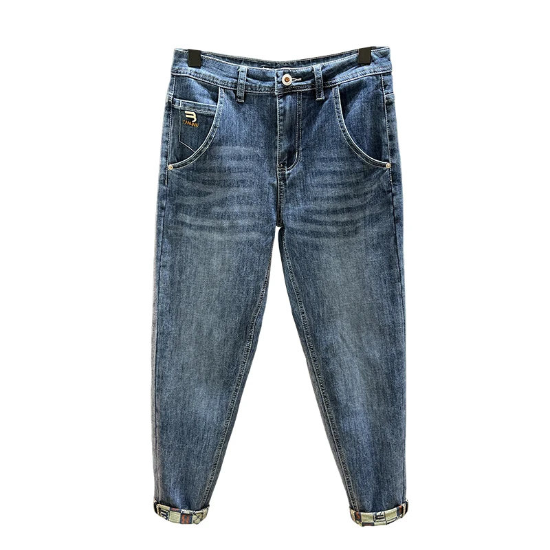 Sommer dünne Jeans Herren atmungsaktive bequeme weiche elastische Trend gedruckt Design modische All-Match-Freizeit hose