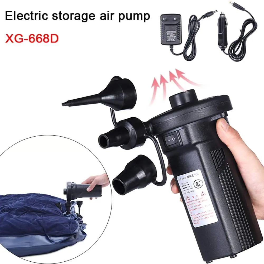 12V 220V Electric Air Pump Inflator 50W Rechargeable Air Compressor Portable For PVC Boat Mattress Inflatable Pool Raft Bed