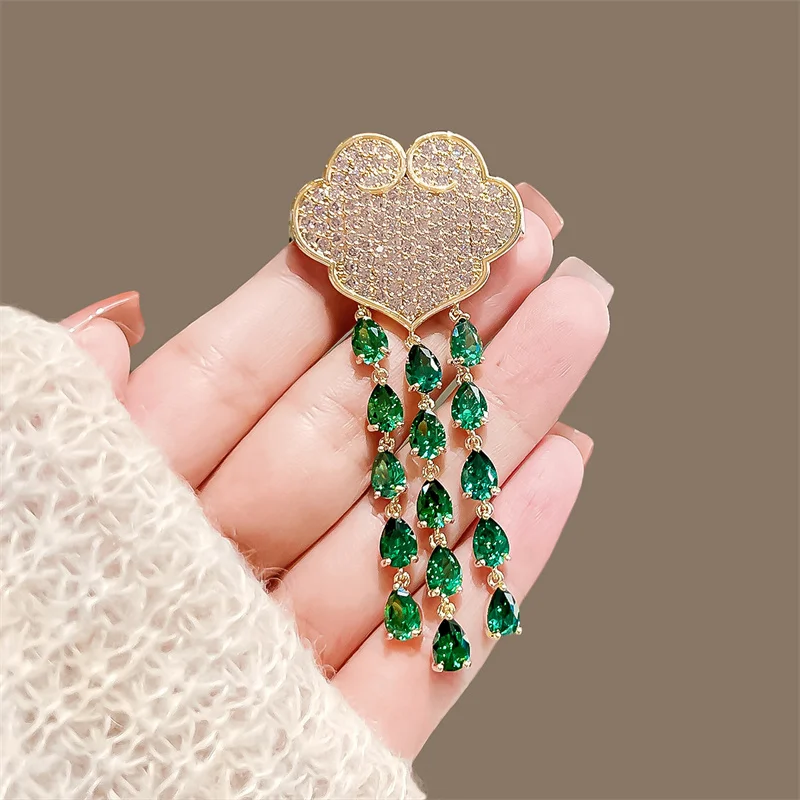 

New Fashion Chinese Style Xiangyun Brooch Women's Unisex Universal Tassel Zircon Pin Corsage Decorative Clothing Accessories