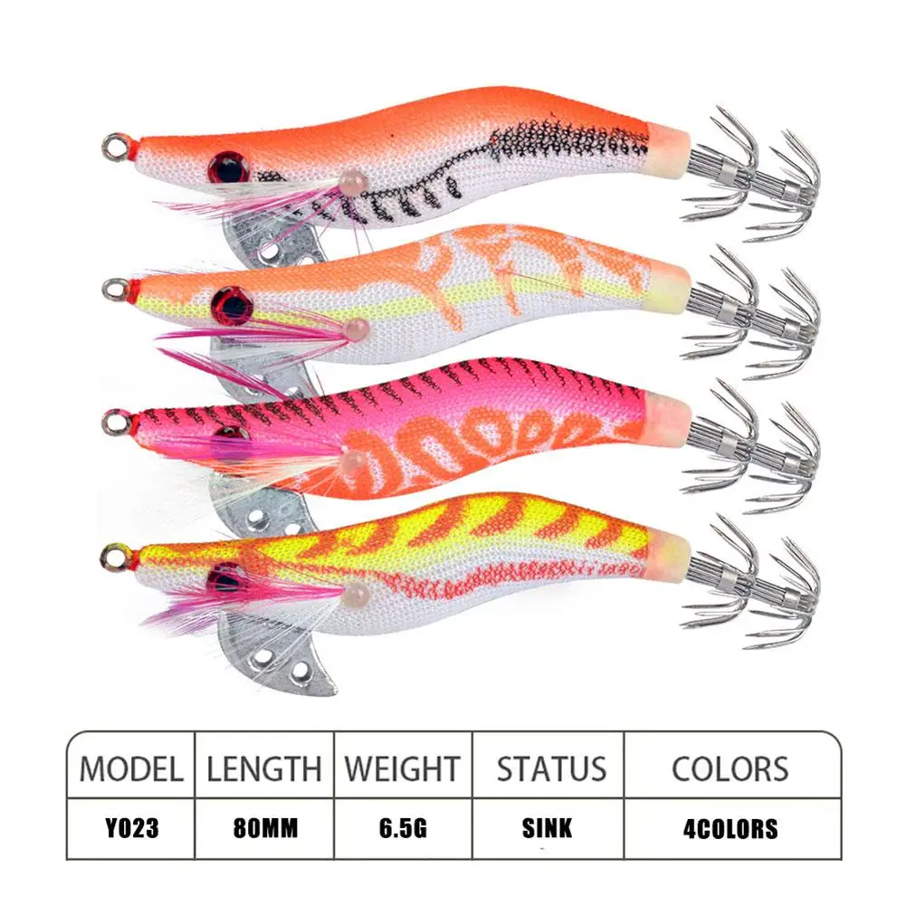 

8cm/6.5g 4pcs Luminous Saltwater Fishing Lures Squid Octopus Shrimp Bass Lures Fishing Shrimp Lure Baits Soft Bait