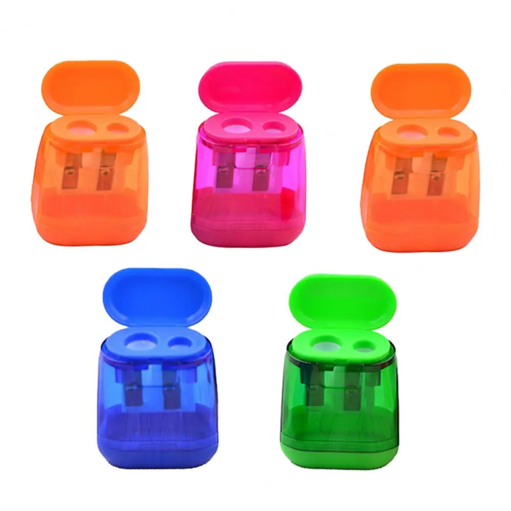 Small Sharpener for Artists Students 5pcs Double Hole Pencil Sharpeners with Lid Transparent Handheld for School for School