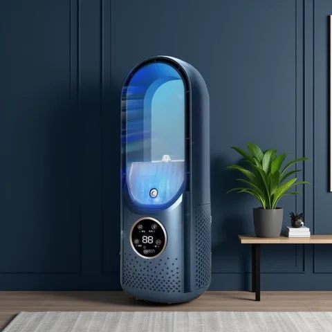 Portable USB Air Cooler Leafless Electric Fan 6 Speed Silent Timer Air Conditioner Cooling Fan Humidifier Conditioning Fan