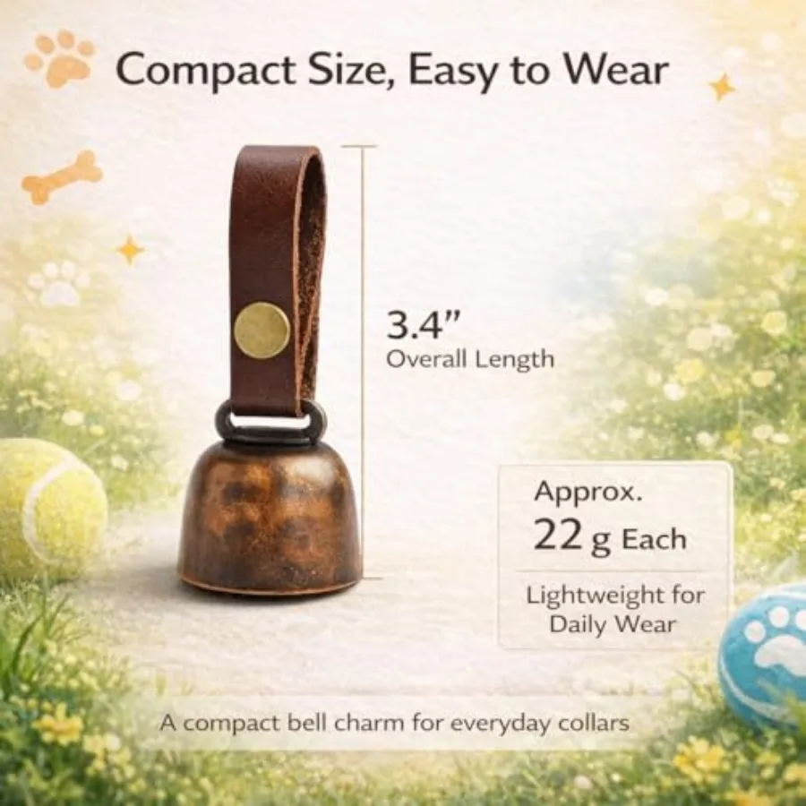 Dog Collar Bell with Leather Snap Strap, 2 Pack Loud Pet Collar Bells for Dogs, Jingle Bell to Help Locate Your Dog, Includes 2