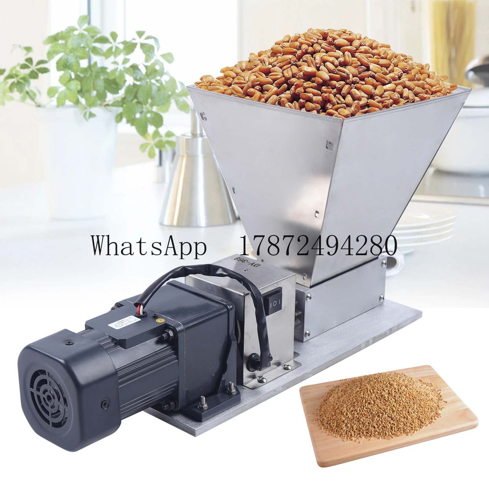 Molinillo Eléctrico de grano, máquina trituradora de cebada, trigo y maíz, máquina de cereales húmedos y secos para alimentación/harina con 2 rodillos + 4 tolvas de 110V