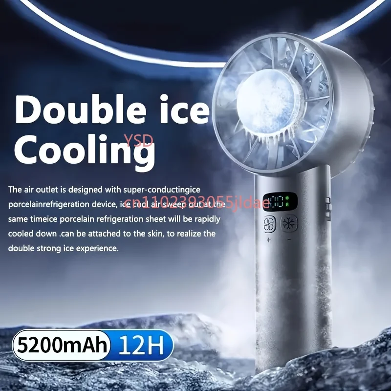 Portable Mini Handheld Fan USB Rechargeable 100 Speed Semiconductor Cooling Ice Mode LED Display