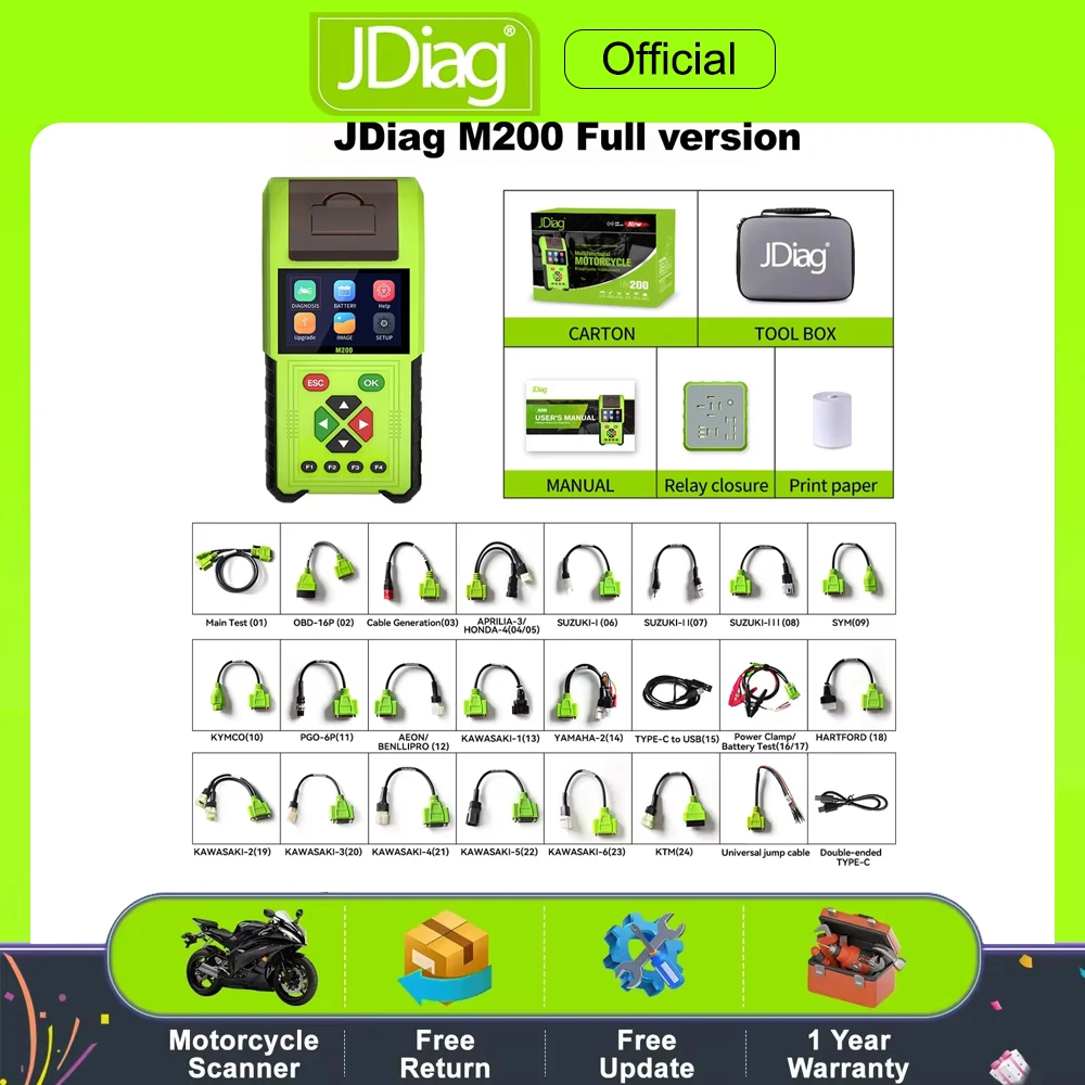 

JDiag M200 мотоциклетный диагностический сканер OBD2 Moto Fault Code Reader тестер батареи Motoscan Tool для BMW Yamaha Kawasaki Honda