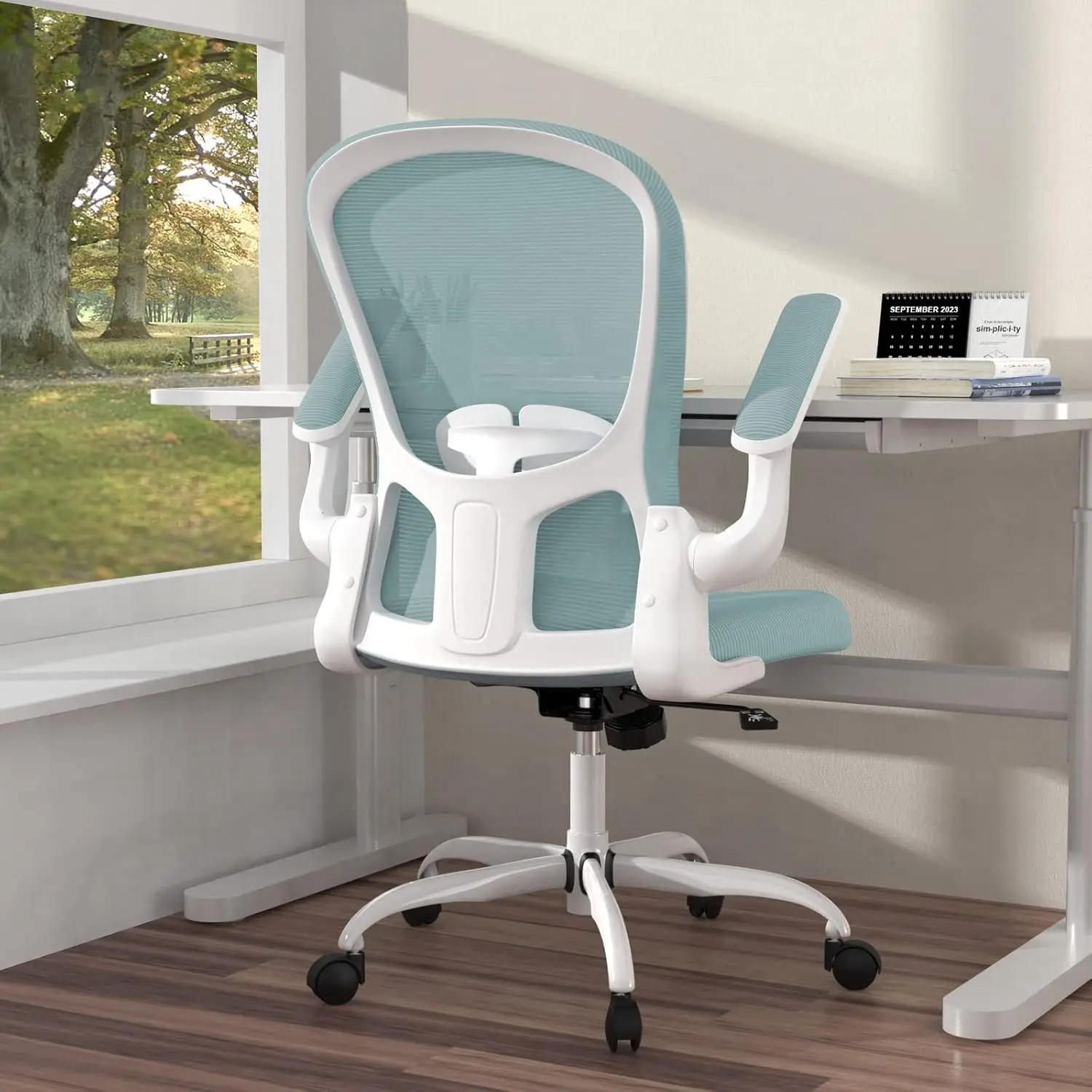 Breathable Mesh Desk Chair, Lumbar Support Computer Chair with Flip-up Arms and Adjustable Height