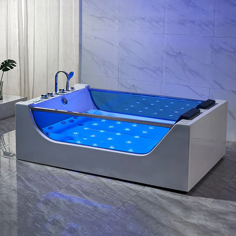 Acrylic bathtub freestanding massage surf double sided glass hotel villa double French pillow bathtub